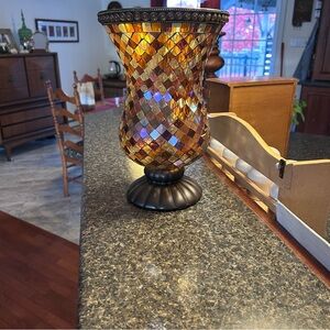 Partylite Hurricane Mosaic Stained Glass Candle Holder‎ Global Fushion 12”